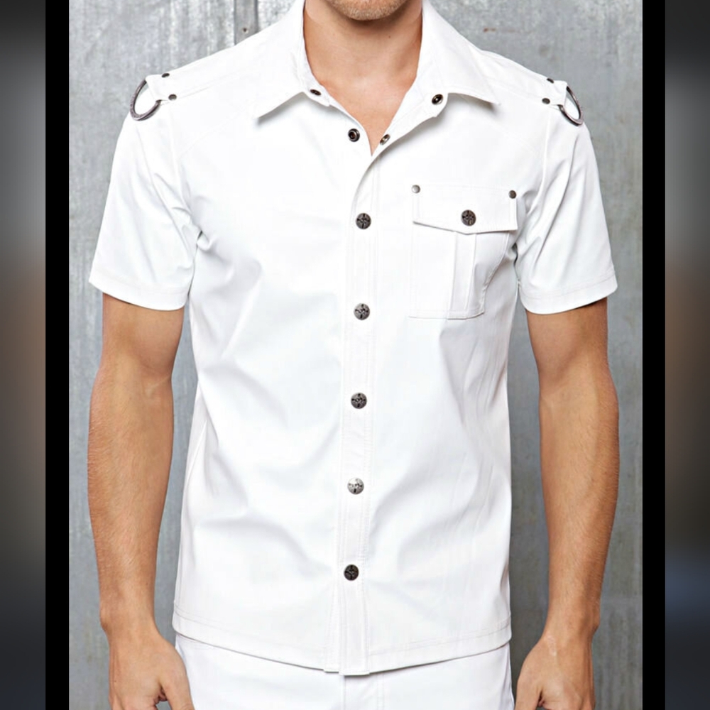 Lip Service Off White Vegi Leather Men's Cream Shirt Size Small